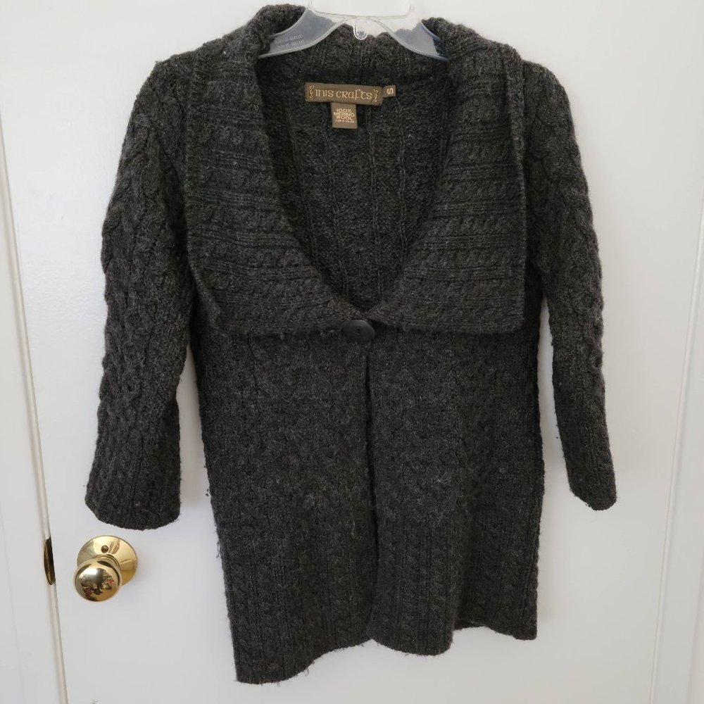 Inis Craft 100% Merino Wool Dark Gray Cardigan